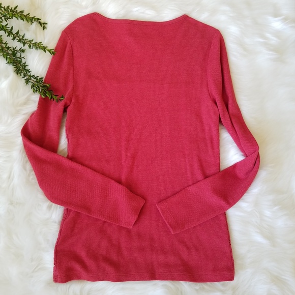 5/$30 Lucky Brand Coral Red Crochet Overlay Top - Picture 8 of 8